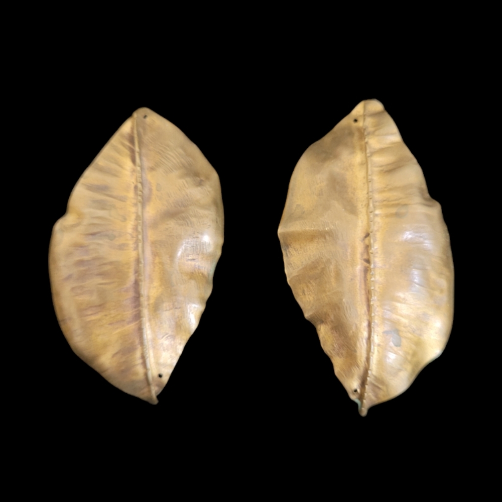 Vintage Artisan Signed Repousse Leaf Earrings Pierced Ear 2" Long Copper